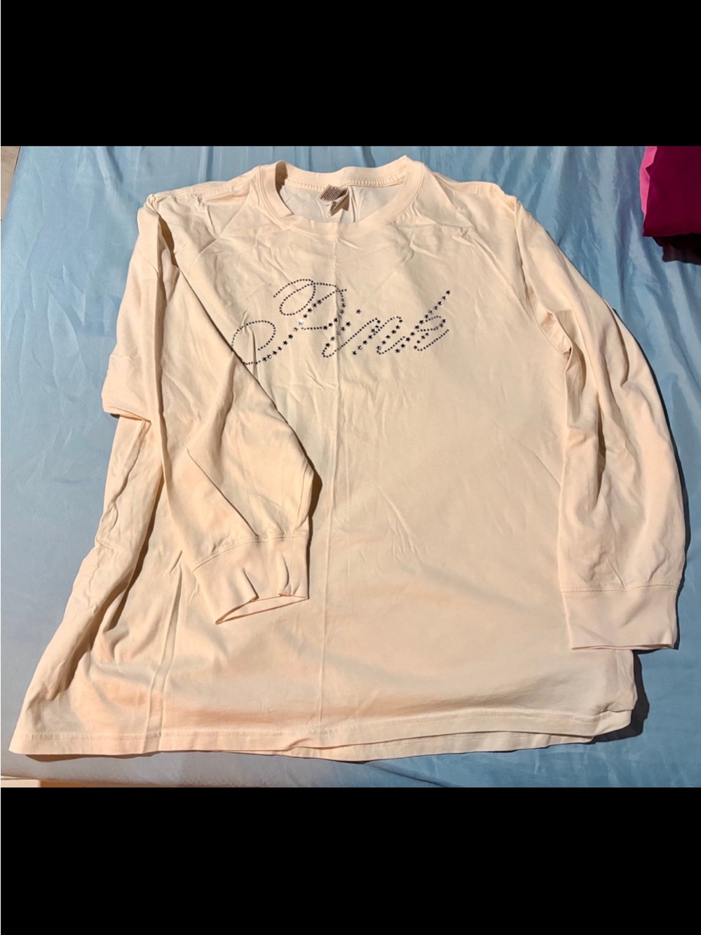 PINK Victoria's Secret Cream Long Sleeve Tee with Rhinestone Logo